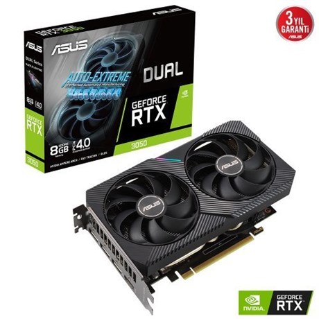 Asus GeForce RTX3050 Dual 8GB GDDR6 128 Bit Ekran Kartı 1852MHz OC (1xHDMI+3xDP) PCI-Express 4.0 RGB